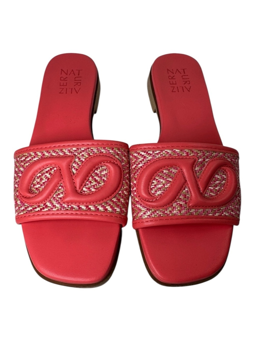 Naturalizer Genevieve Sunset in Coral Pink Woven-Band Slide Mules In Size 6.5W